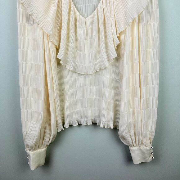 House of Harlow Revolve Piper Blouse Ivory Long Sleeve Sheer Ruffle Pleat Top L - Picture 4 of 13